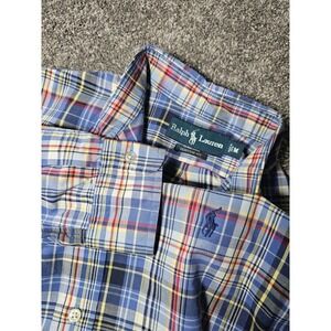 Ralph Lauren Men Custom Fit Plaid Button Down Shirt Blue Yellow Red Size M